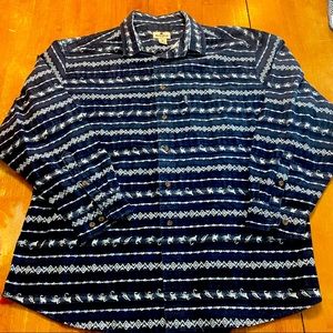 Woolrich Fishing Flies Pattern Navy Flannel Button Up Men’s 2XL Long Sleeve